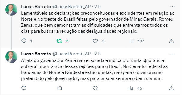 Senador Lucas Barreto critica fala preconceituosa do governador de Minas Gerais, Romeu Zema, em relação às regiões Norte e Nordeste do Brasil