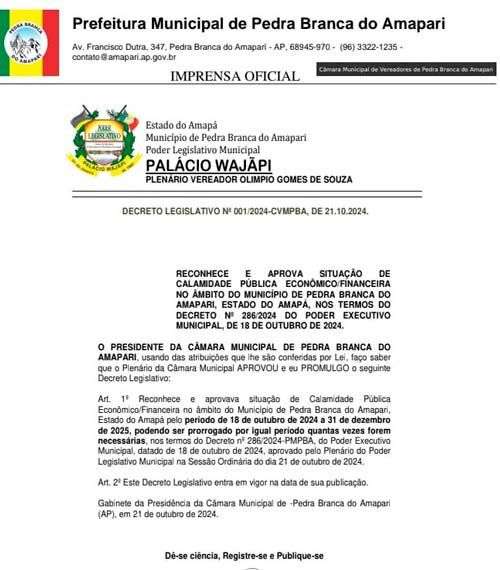 Crise financeira leva à decretação de calamidade econômica poucos dias após eleição em Pedra Branca do Amapari