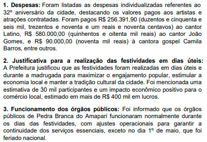 Antes de decretar calamidade financeira, Prefeitura de Pedra Branca gastou milhões com festas, criou Representação em Brasília e aumentou salários de prefeito e vice